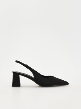 Reserved Black Pointed Slingback Block Heel Pumps